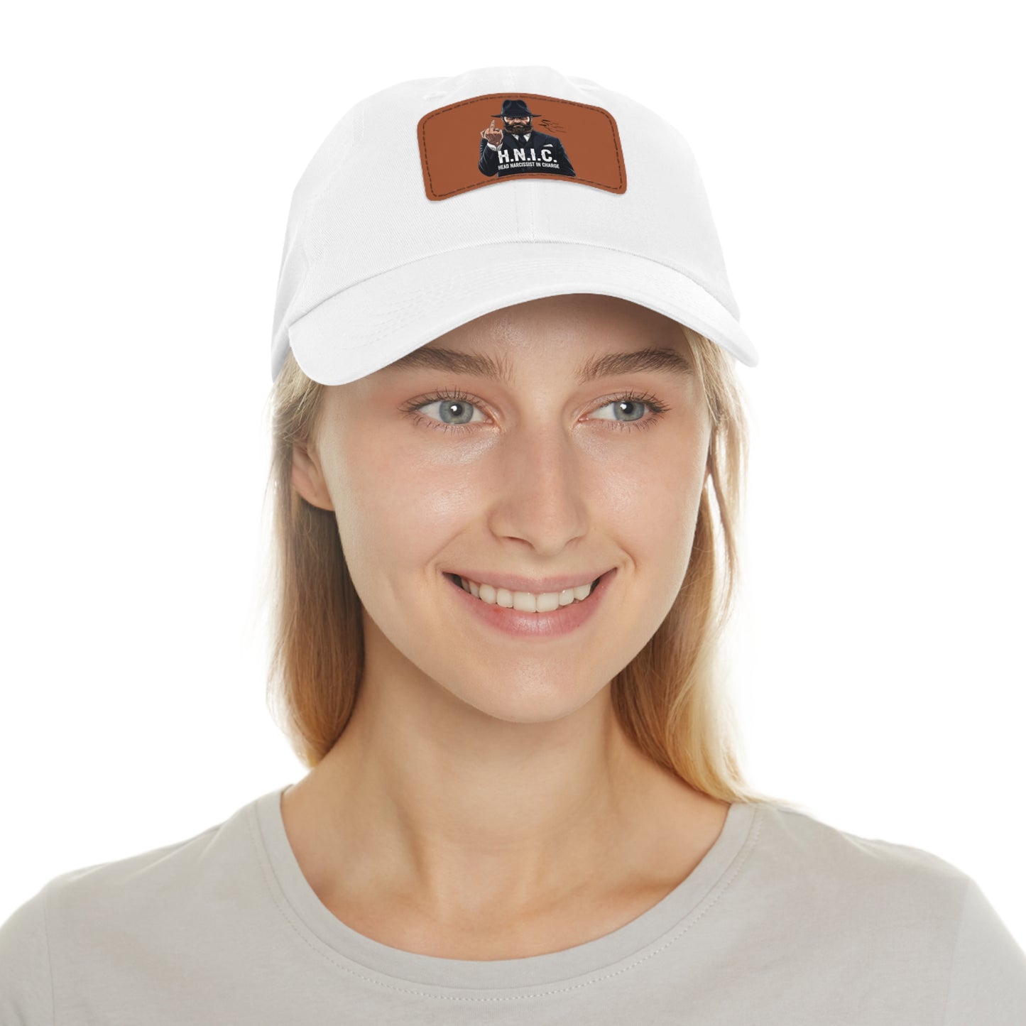 Stylish Dad Hat with Leather Patch, H.N.I.C. Cap, Casual Summer Hat, Unisex Gift, Trendy Accessory, Everyday Wear