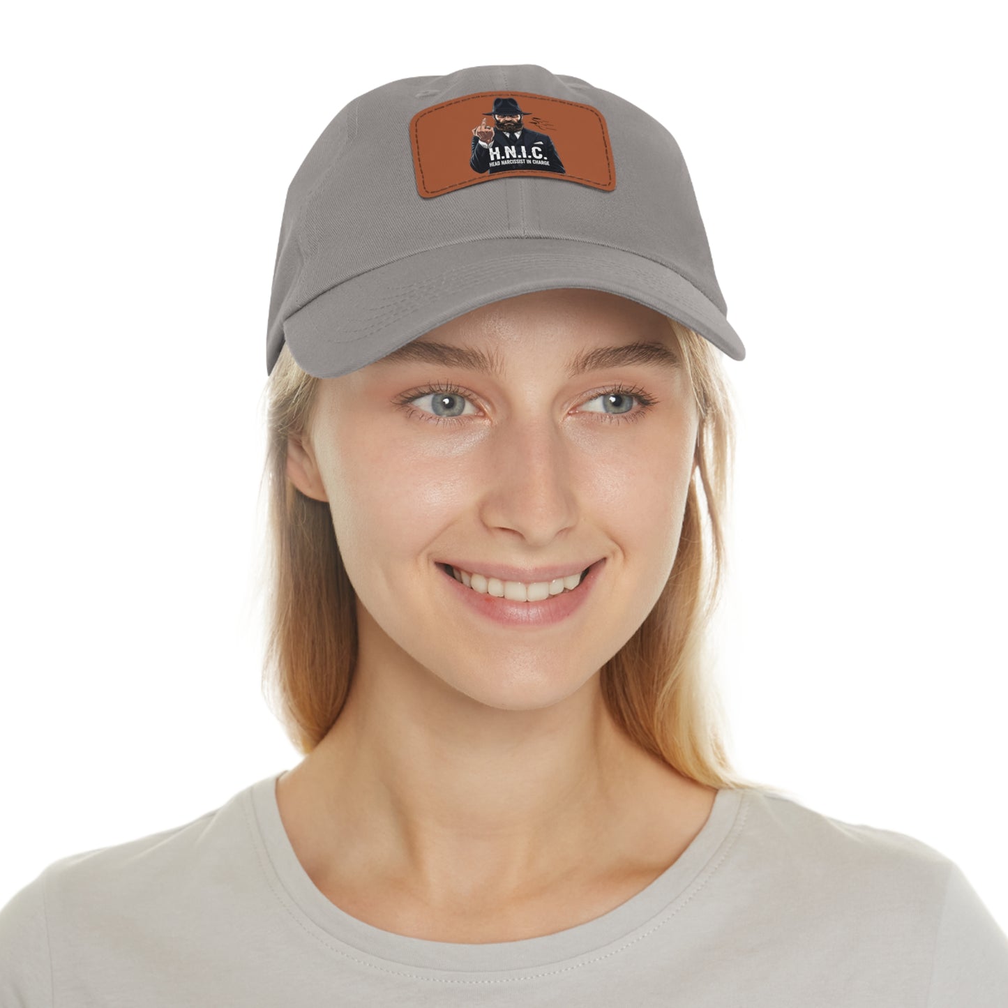 Stylish Dad Hat with Leather Patch, H.N.I.C. Cap, Casual Summer Hat, Unisex Gift, Trendy Accessory, Everyday Wear