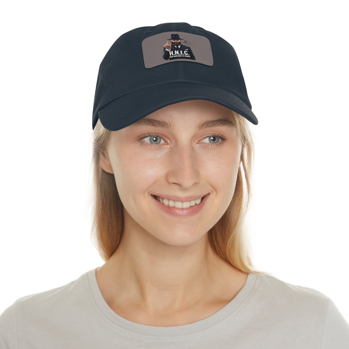 Stylish Dad Hat with Leather Patch, H.N.I.C. Cap, Casual Summer Hat, Unisex Gift, Trendy Accessory, Everyday Wear